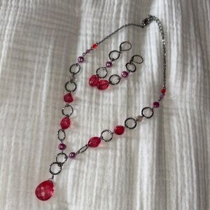 Elegant Pink and Silver Necklace Set